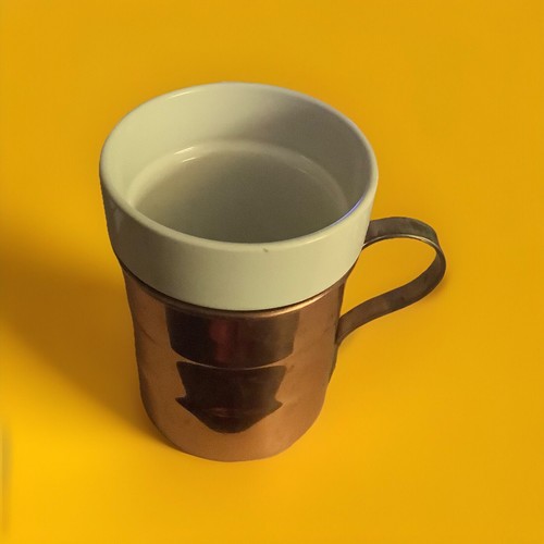 Unbranded 3” Copper Tone Coffee Mug With Four Small White Glossy Ceramic Inserts