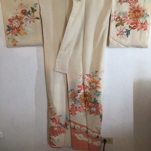 Kimono Houmongi Giapponese Houmongi Rosa Avorio Floreale - Foto 7 di 14