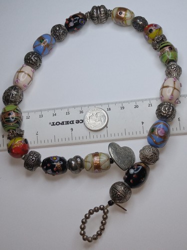 BEADAZZLED 925 & MURANO GLASS WEDDING CAKE STYLE, TOGGLE NECKLACE 11/16 X 17"