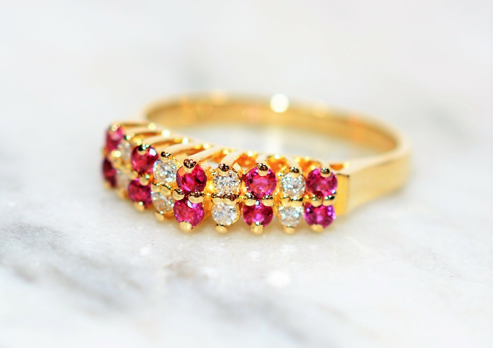 Natural Ruby & Diamond Ring 14K Solid Gold .27tcw… - image 8