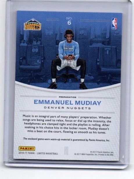 Tarjeta Jersey Emmanuel Mudiay # 29/29 EBAY 1/1 2 Colores Denver Nuggets Foto 2 de 2