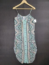 Skye button up top long skirt t-shirt size medium funky polyester thin halter