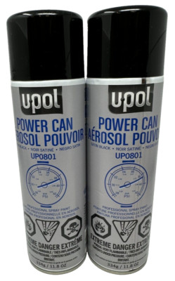 2 Pack of U-POL Premium Aerosols: Power Can, Satin Black 12oz FAST FREE SHIPPING