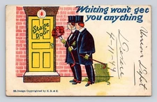 Postcard Waiting Won't Get Anything Stage Door Top Hat Trenton TN 1906 Cancel