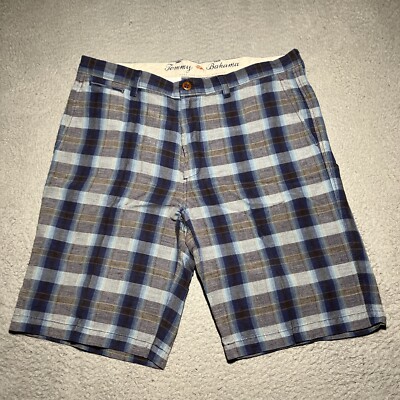 Tommy Bahama Shorts Mens 34 Linen Plaid Relaxed Lightweight Beach Golf Preppy