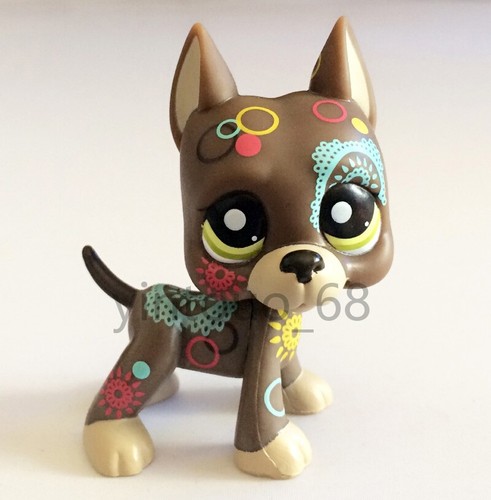 LPS #1439 Brown Puppy Tattoo Flowers Great Dane Dog Slightly flawed scratched