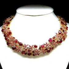 925 Sterling Silver Red Ruby, Topaz, Sapphire & Zircon Necklace 20" Christmas