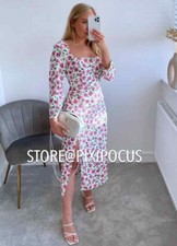 ZARA NEW FLORAL PRINT SATIN MIDI SHEATH DRESS MULTICOLORED M, L | 8351/042