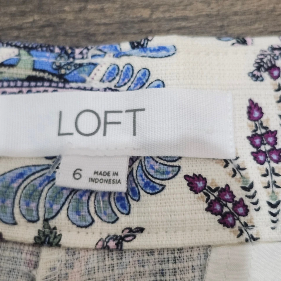 Pantalones Cortos LOFT Riviera Talla 6 Blanco Paisley Estampado Floral Verano Informal Boho Foto 3 de 4