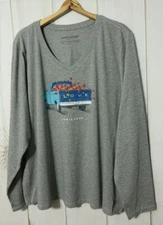 Life Is Good Crusher V-Neck T-Shirt Womens XXXL Fall Truck Love Heather Gray NEW