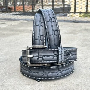 Men's Western Belt Embossed Genuine Leather With Removable Buckle 1.5" Wide