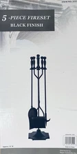 Dagan Five Piece Fireplace Tool Set Black Finish Metal Durable Heavy BRAND NEW