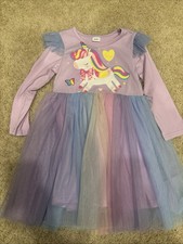 Girls Unicorn Rainbow Tulle Dress Size 3/4T Purple Long Sleeve Party Tutu Cute