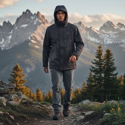 Under Armour ColdGear Hooded Full Zip/Snap Jacket Charcoal Gray Mens L 1247044