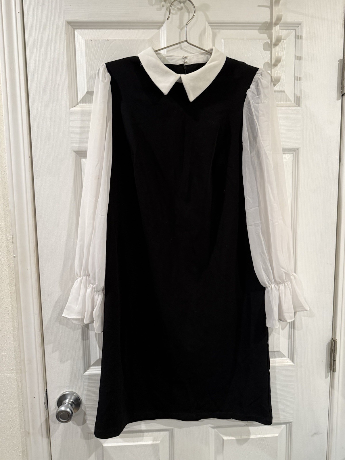 Shelby & Palmer Black White Peter Pan Collar Dress Sheer Long Sleeve Size 12