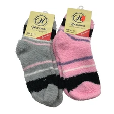 NWT Fuzzy Slipper Socks 2 Pair Pink Gray Fleece Winter Womens 9-11 Indoor Crew