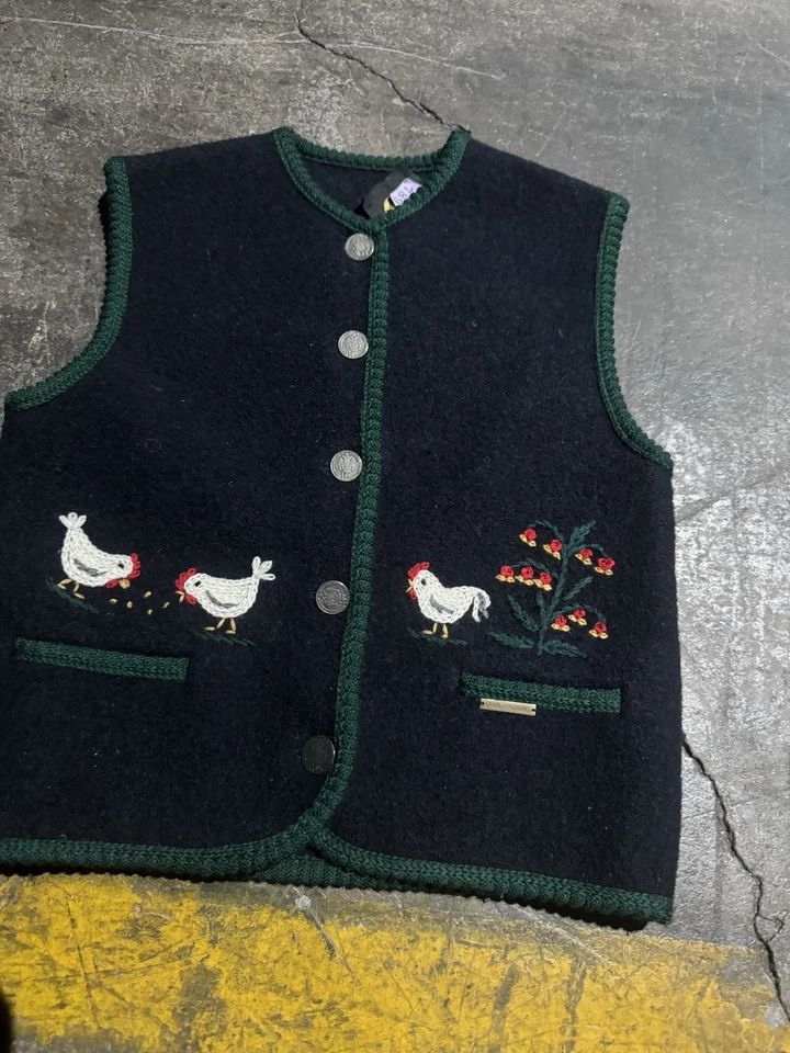 Chaleco de lana vintage Western Farm Animal hecho en Austria para mujer XS Cottage Core Foto 2 de 4