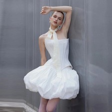 Customized Strapless Wedding Dress Cloudy Puffy Skirt With Corset Top Bride Gown