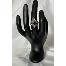 Beautiful Sterling Amethyst/Peridot Cocktail Ring. Size 6.75, Marked 925