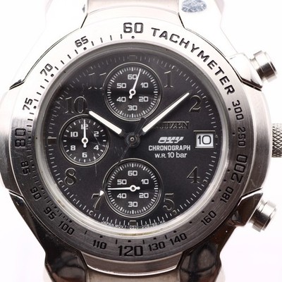 CITIZEN OXY Chronograph Men's Watch Quartz Black  Tachymeter 0510-S92642 Japan