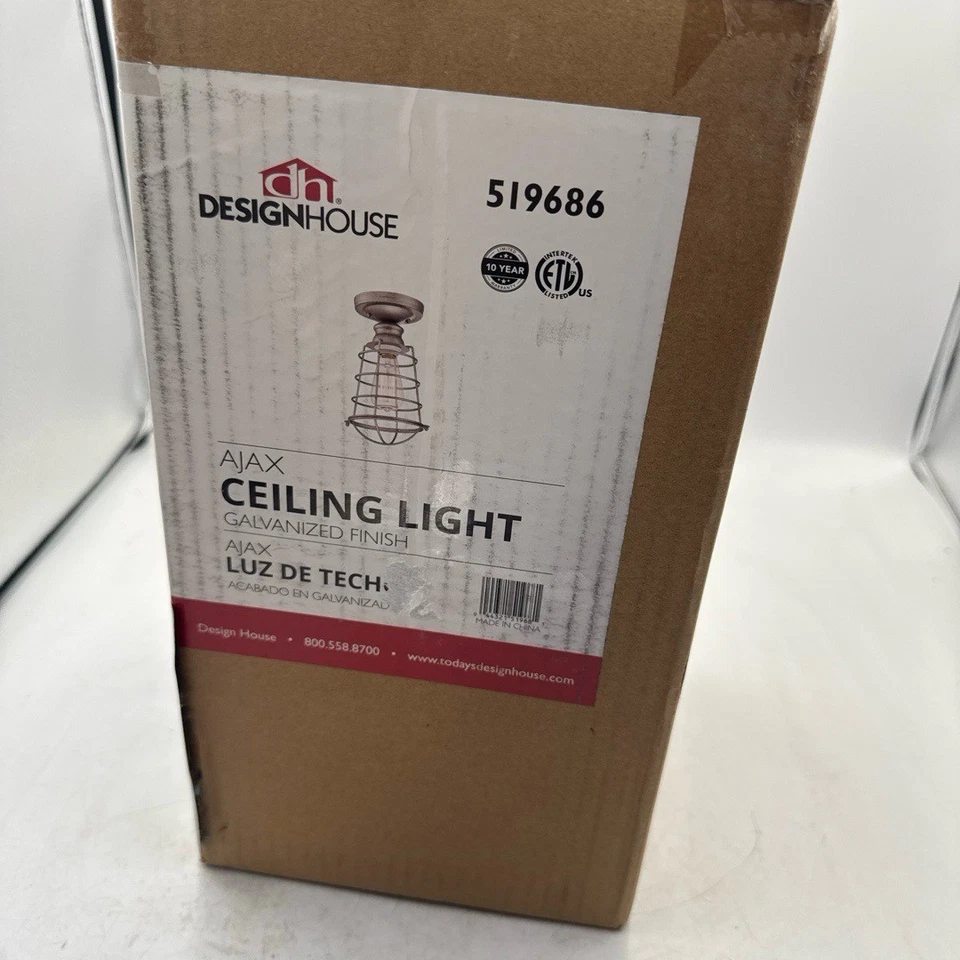 Design House Ajax Semi-Flush Light 6" Wide Galvanized 519686 Metal Cage Dimmable - Image 2 of 4