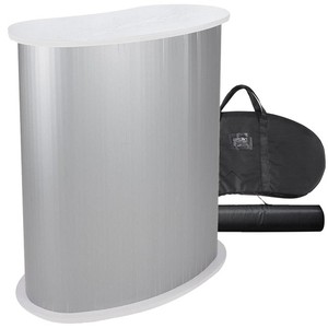 Podium Table Counter Stand Trade Show Display White Top Impact Stand Oval w/Case