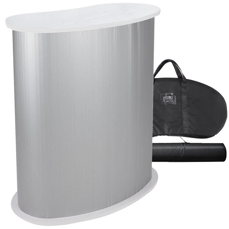Podium Table Counter Stand Trade Show Display White Top Impact Stand Oval w/Case
