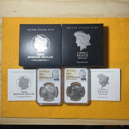 2023 Morgan & Peace Silver Dollars NGC MS69 With Boxes And COA￼
