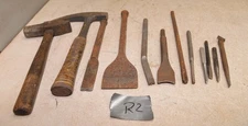Vintage masonry brick rock carving cold chisel & hammer lot stone mason tools R2