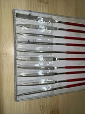 Grover 10-Piece Diamond Needle File Set with Red Handles No 33.950 Made In USA