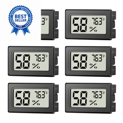 6 Pack Mini Hygrometer Indoor Humidity Meter, Small Digital Thermometer Black
