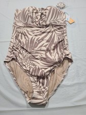 Women's Pique Bandeau Full Coverage One Piece Swimsuit Kona Sol Light Beige L