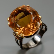 Handmade 12ct Natural Citrine Quartz Ring 925 Sterling Silver Size 8 /R434336