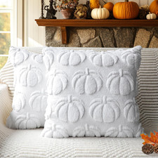 Autumn Pumpkin Decorative Pillow Covers Set of 2, 18x18 Faux Fur Fall Decor