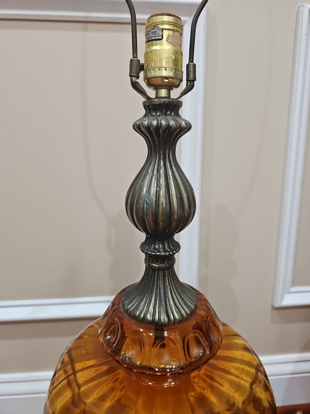 Rear find,  2 Vintage 1967 large Ambor Glass Hollywood  Regency table lamps 