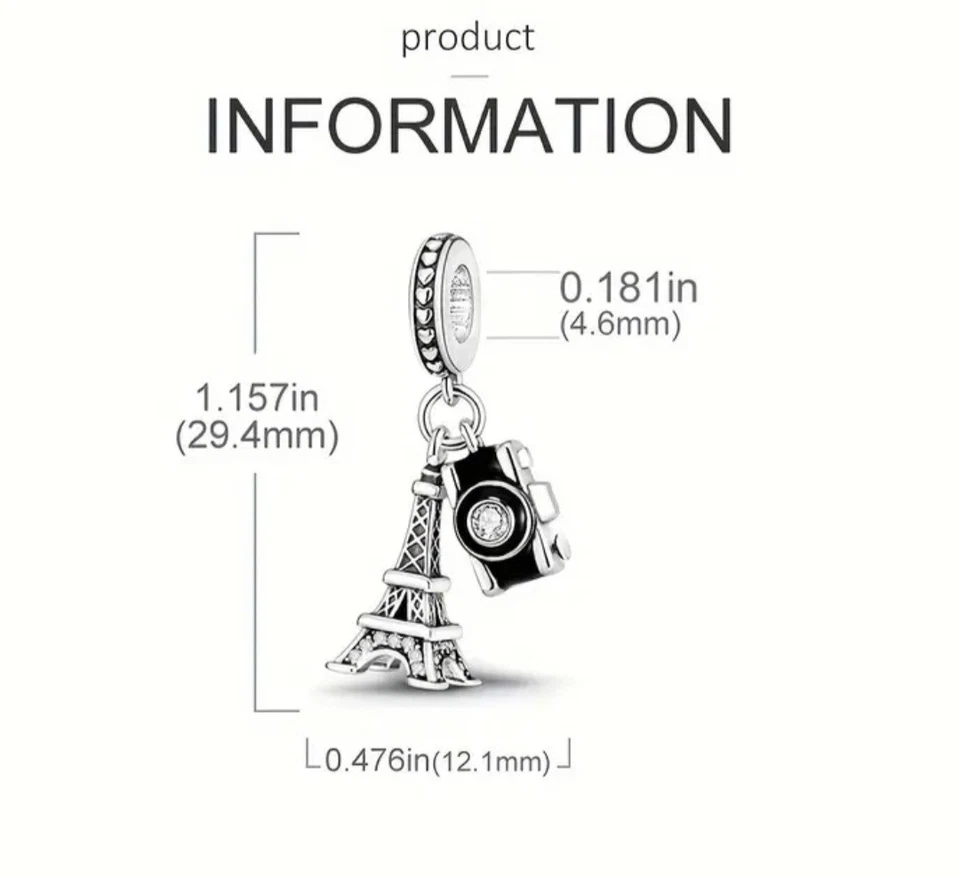 S925 Sterling Silver-Paris Themed Eiffel Tower Charm With FREE Bracelet. UK. - Image 3 of 4