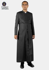 New Men's Black Wool Anglican Line Robe Clergy Robe Black Trimming