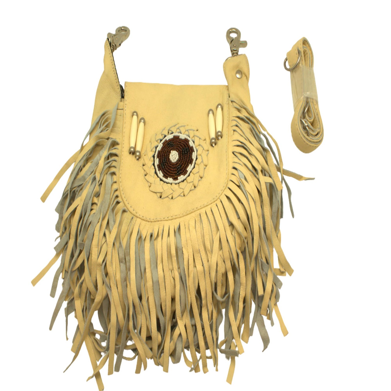 Pure Leather Crossbody Bag with Hip Loop Braided Bead Handcrafted Design