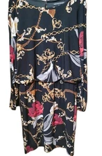 Boston Proper Dress Medium lined Cocktail Wedding black chain and flowers Classy