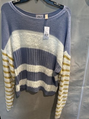 Willow Root X Large Blue, White And Yellow Stripped Sweater NWT