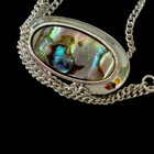 Necklace Silver Metal Chain Signed 1990’s Vintage 14” Oval Abalone Shell Avon