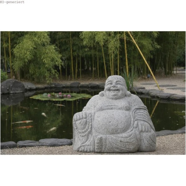 Buddha Lachend Skulptur Granit Frostfest Figur Neu Handgearbeitet NH-0120-image