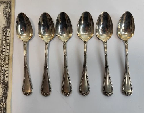 6 Vintage French CHRISTOFLE Silver Plate coffee spoons "Rubans" Louis XVI #21