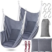 2 Pieces Hammock Chair Hanging Rope Swing Large Swing Chair Seat Cushion Incl...