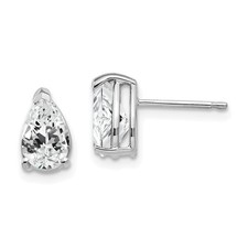 14k White Gold 8x5mm Pear Cubic Zirconia Stud Earrings L-9 mm, W-5 mm 0.95gm