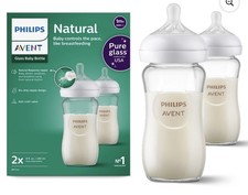 2-Pack Philips Avent Glass Baby Bottles 8oz, 1m , Natural Response Nipple