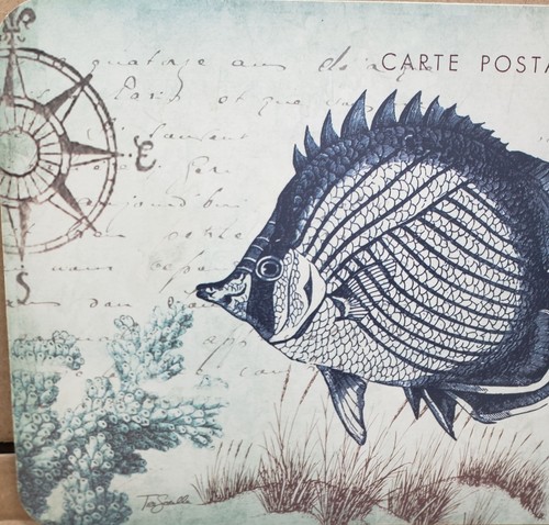 1 (one) Reversible Plastic Placemat(12x18")SEASIDE POSTCARD,FISH,OCTOPUS,POST,CA - Picture 3 of 10