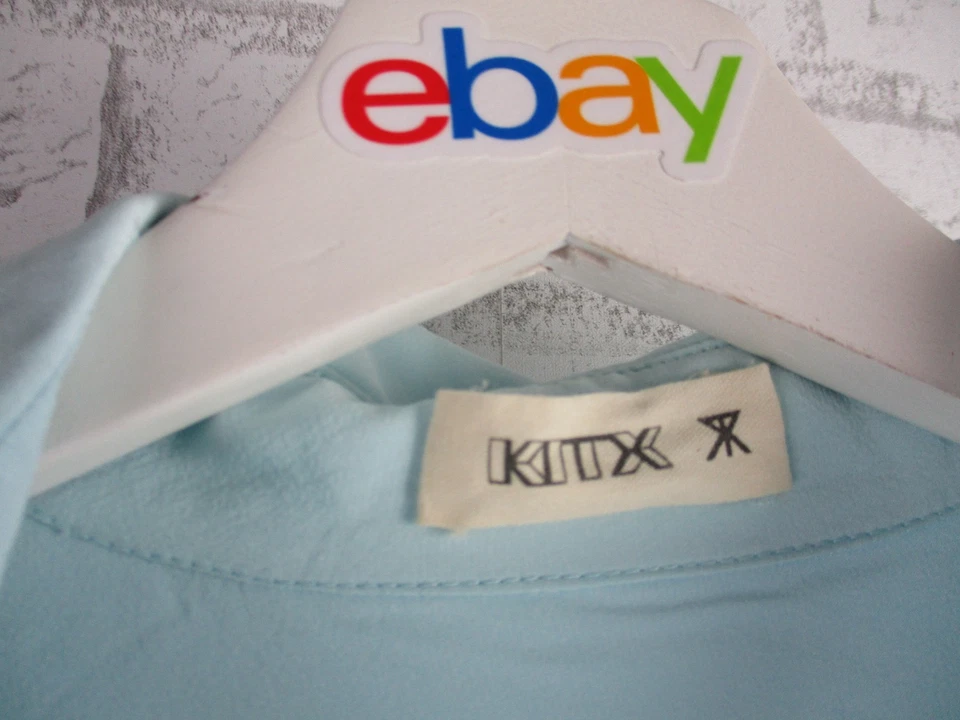 Kit X Mujer Camisa Vestido Azul Claro M Cuello Manga Corta Mezcla Seda Foto 3 de 4