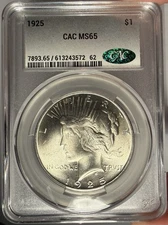 1925 $1 CACG MS 65 CAC Peace Silver Dollar