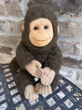 HOSUNG Brown Baby Monkey Plush 9" Flocked Face Cute Chimp Stuffed Animal 90s VTG